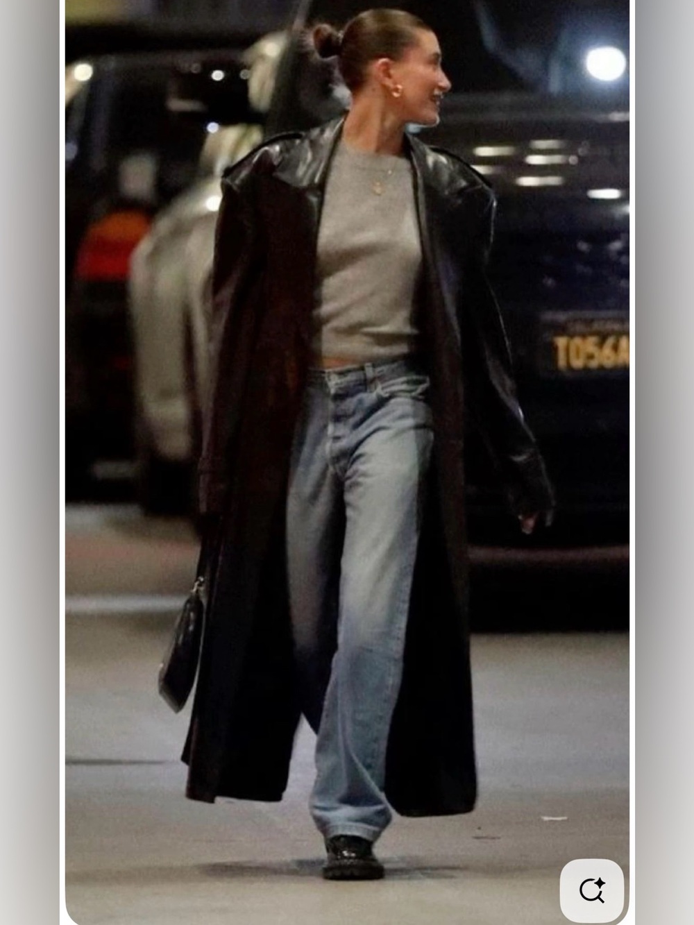 Black Leather Double-Breasted Trench Coat Duster